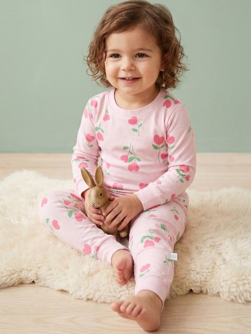 Sweet Heart Flower Pajama Set - Pink & Green Floral Sleepwear